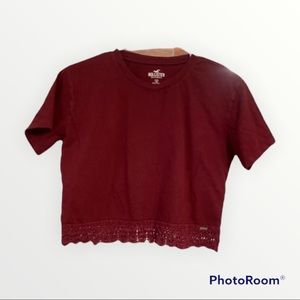 Hollister burgundy  cropped top with embroidered